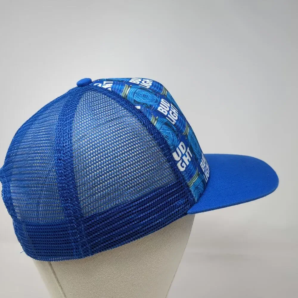 Bud Light Trucker Hat Blue OSFM Snapback Foam Beer Can All Over Print Graphic